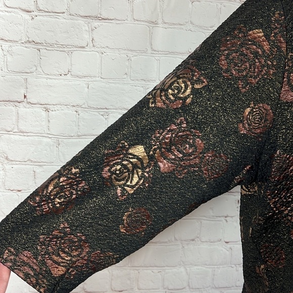 Serengeti Black Bronze Brown Rose Print 3/4 Sleeve Shift Dress Stretch Size 1X - Picture 4 of 8